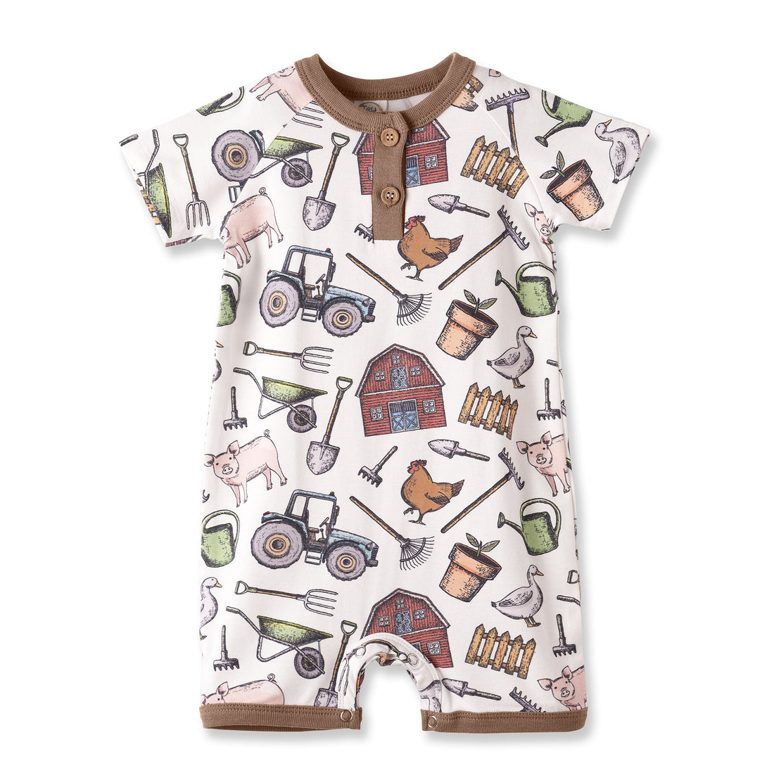 Farmer's Market Baby Boy Shortall Romper–Soft Bamboo