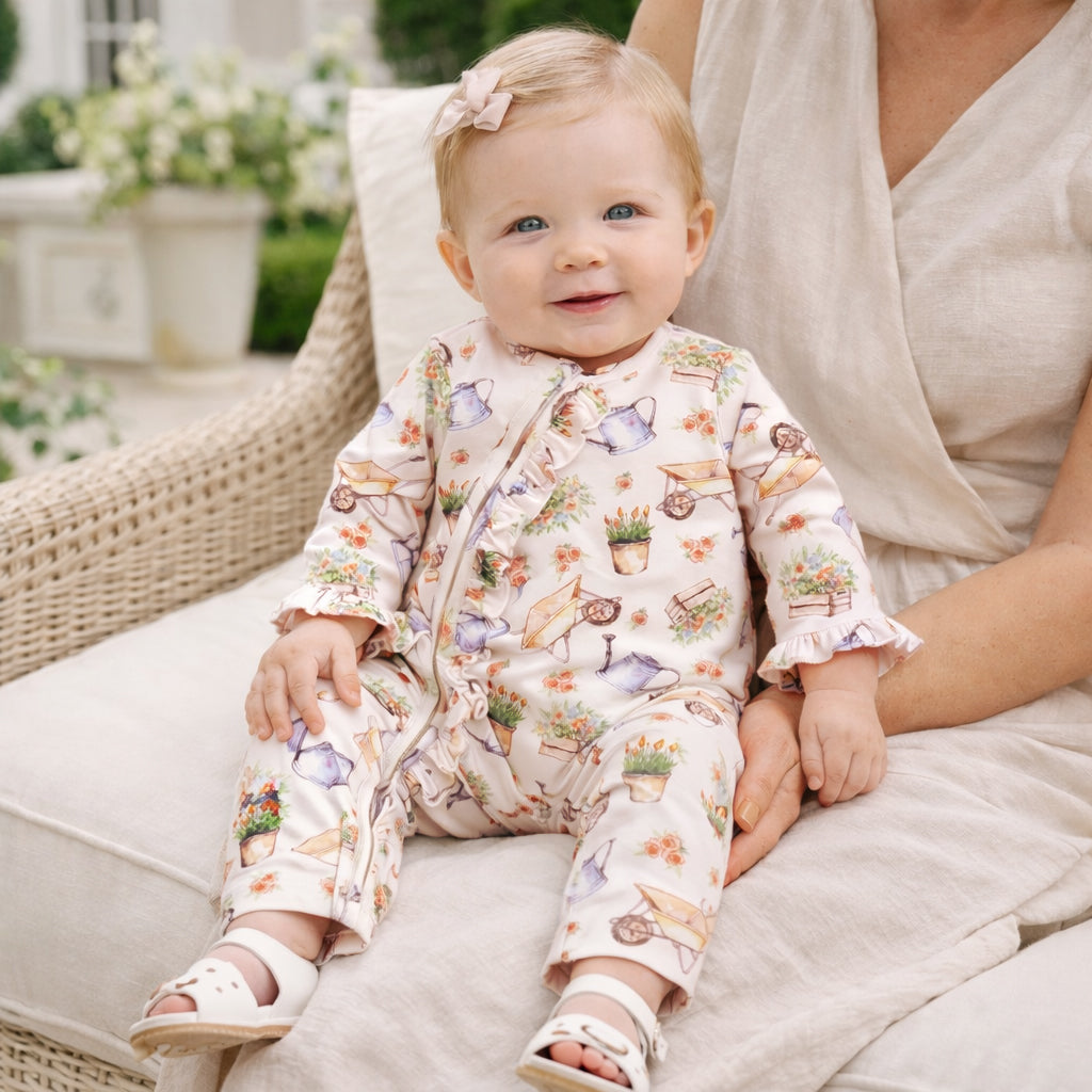 Petal Patch Baby Girl Romper – Bamboo with Convertible Cuffs