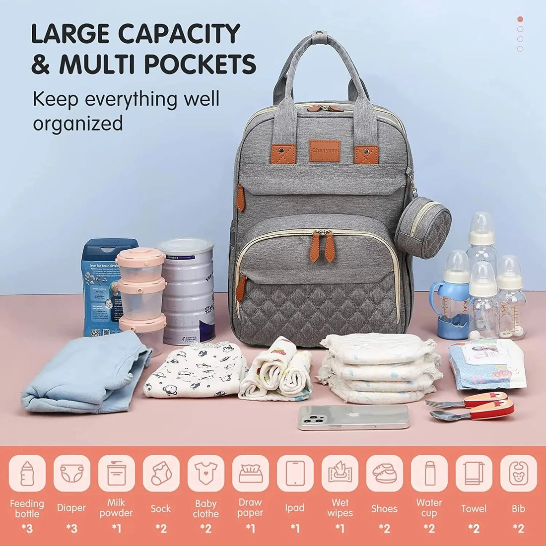 3 in 1 Diaper Bag Backpack with Foldable Baby Bed & USB