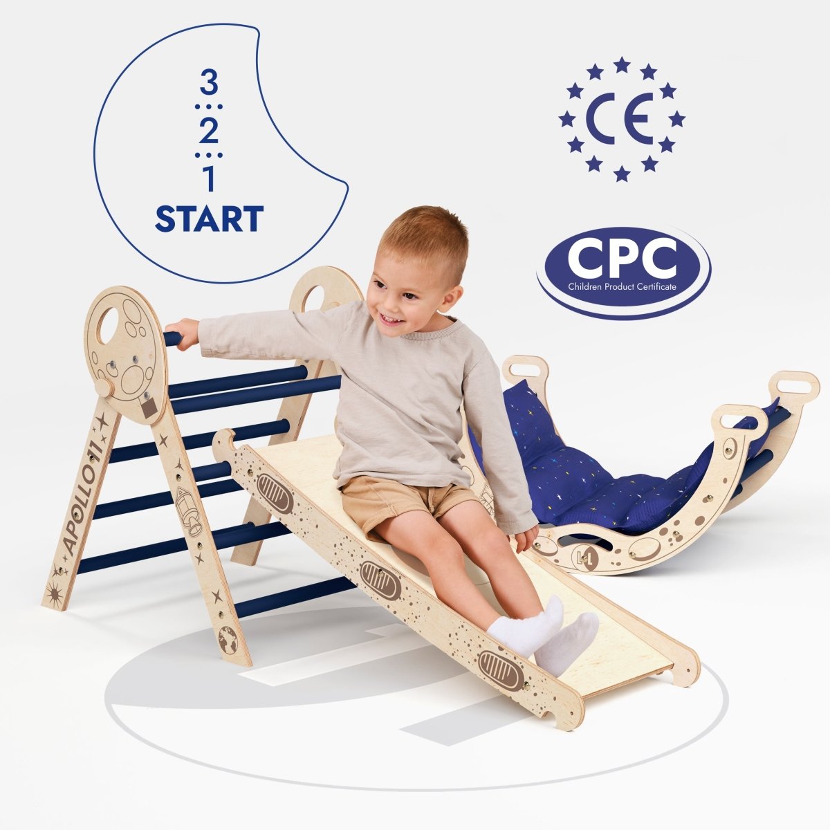 Apollo 4in1 Climbing Set:  Pikler Triangle, Arch, Slide Board, and Cushion for Little Toddlers Astronauts (1–3 Years)