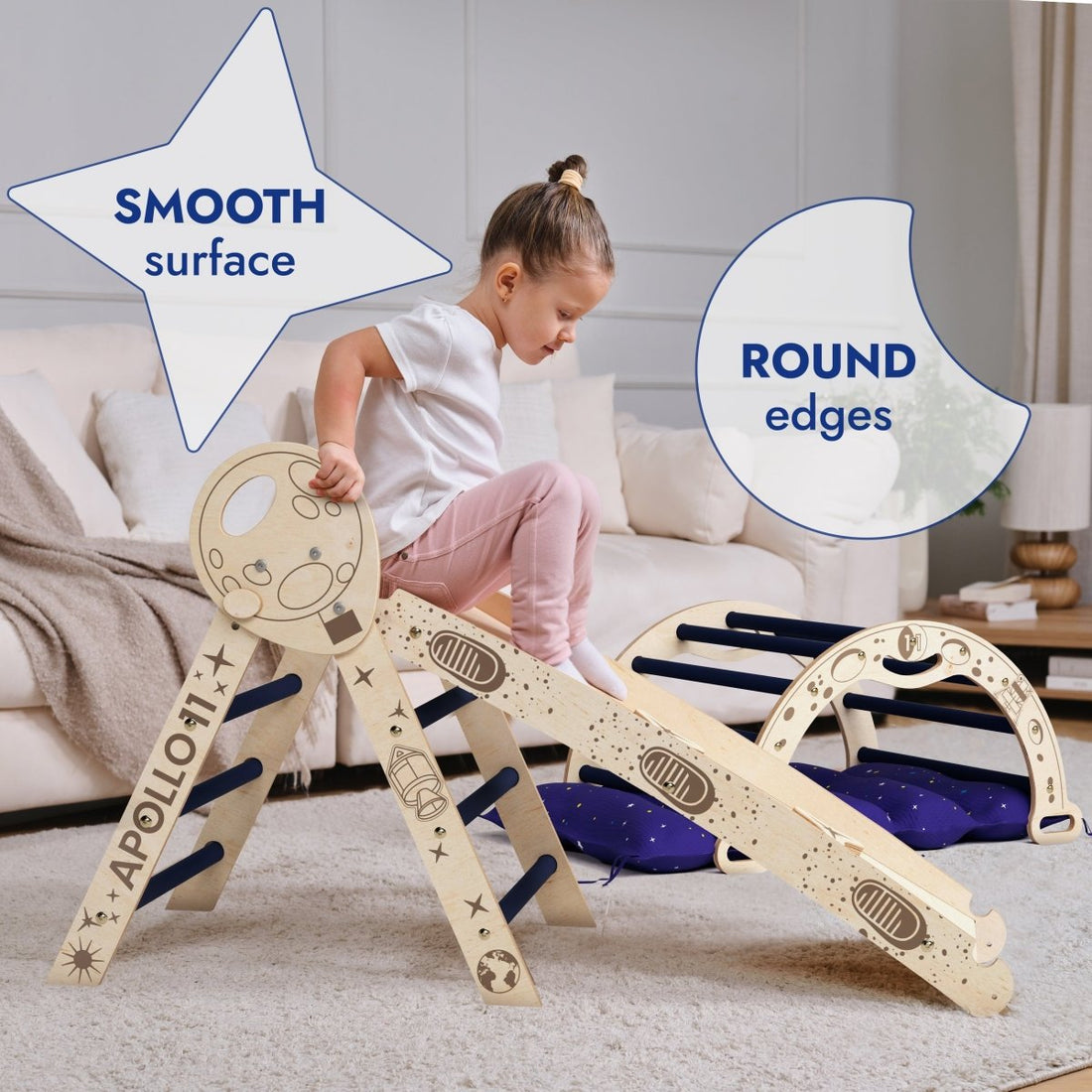 Apollo 4in1 Climbing Set:  Pikler Triangle, Arch, Slide Board, and Cushion for Little Toddlers Astronauts (1–3 Years)