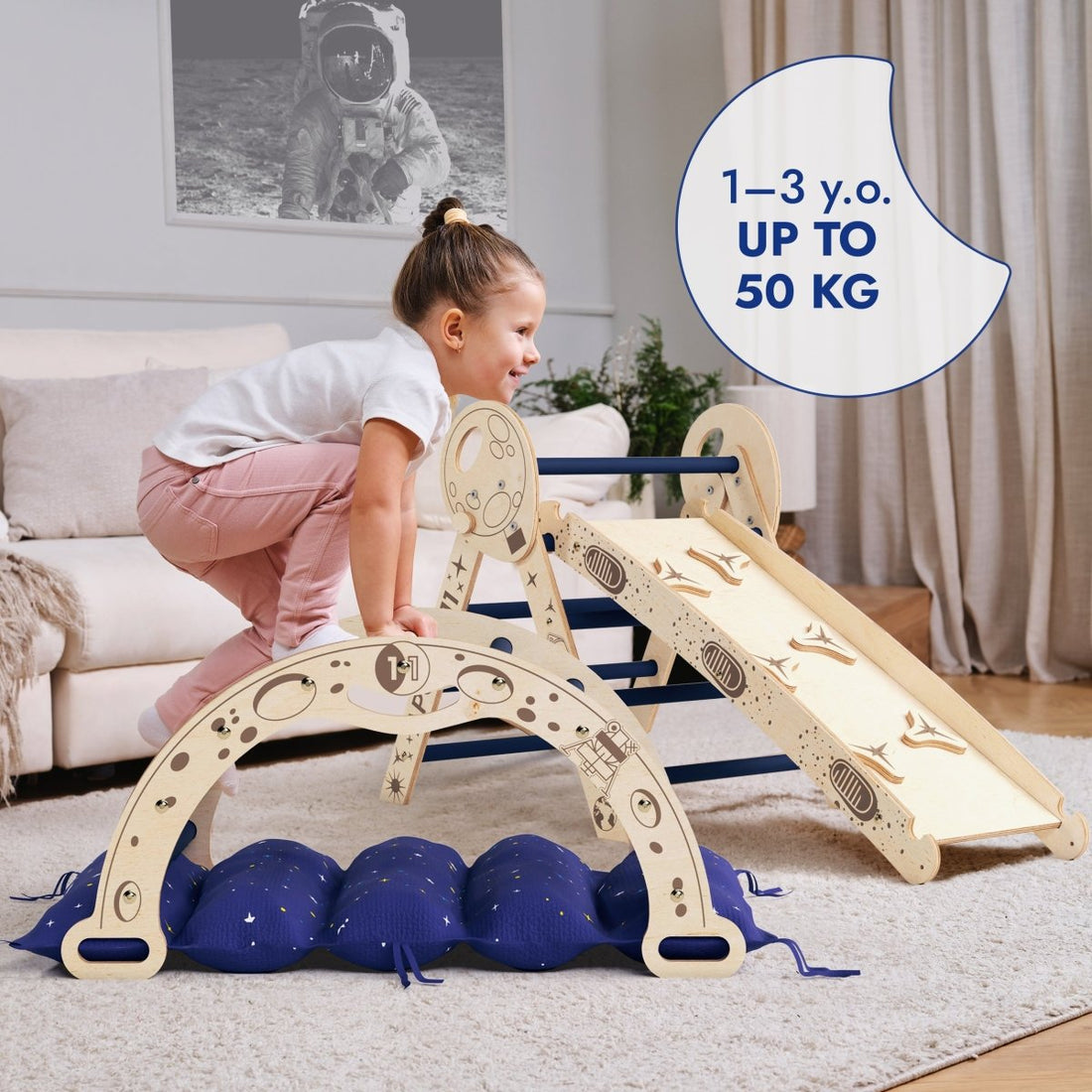 Apollo 4in1 Climbing Set:  Pikler Triangle, Arch, Slide Board, and Cushion for Little Toddlers Astronauts (1–3 Years)