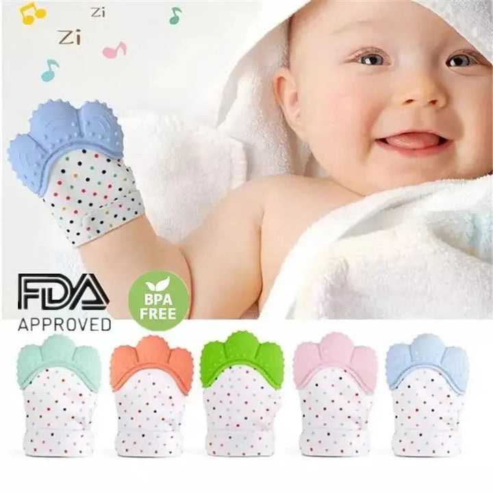 Baby Silicone Mitts Teething Mitten Glove Sound Teether Newborn Chewable Nursing Mittens Teether Natural Stop Sucking Thumb Toy