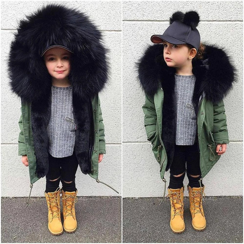 Children's Faux Fur Coat | Mid-Length Winter Jacket - # GIAA21210043 & BOAA11210008