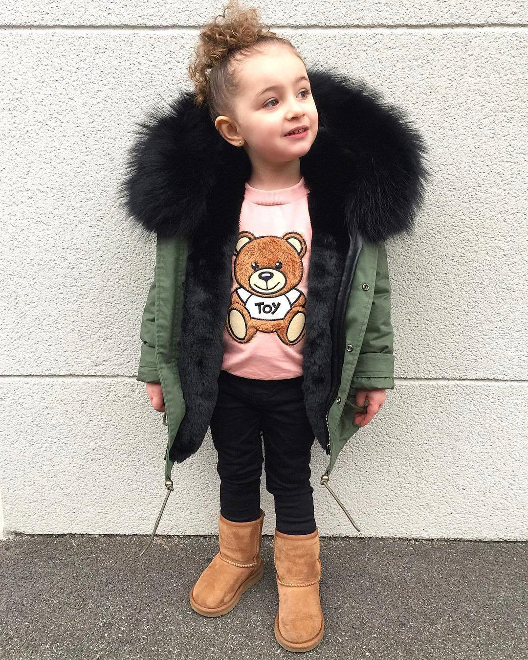 Children's Faux Fur Coat | Mid-Length Winter Jacket - # GIAA21210043 & BOAA11210008