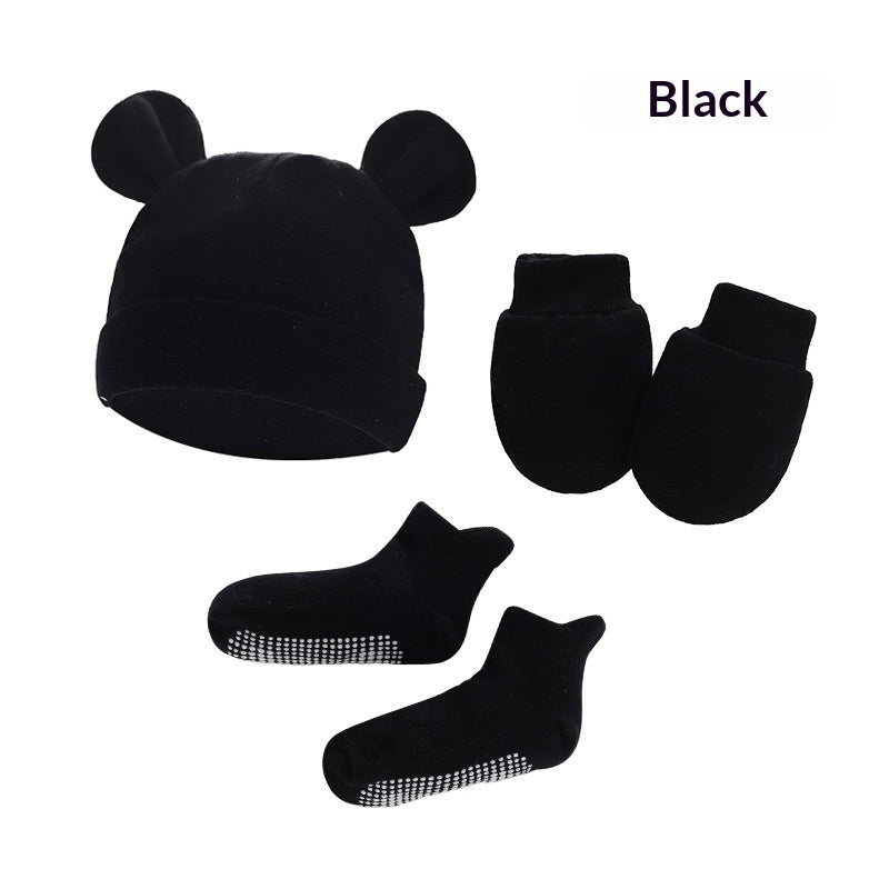Newborn Hat Mittens And Socks Set With Rubber-soled Shoes